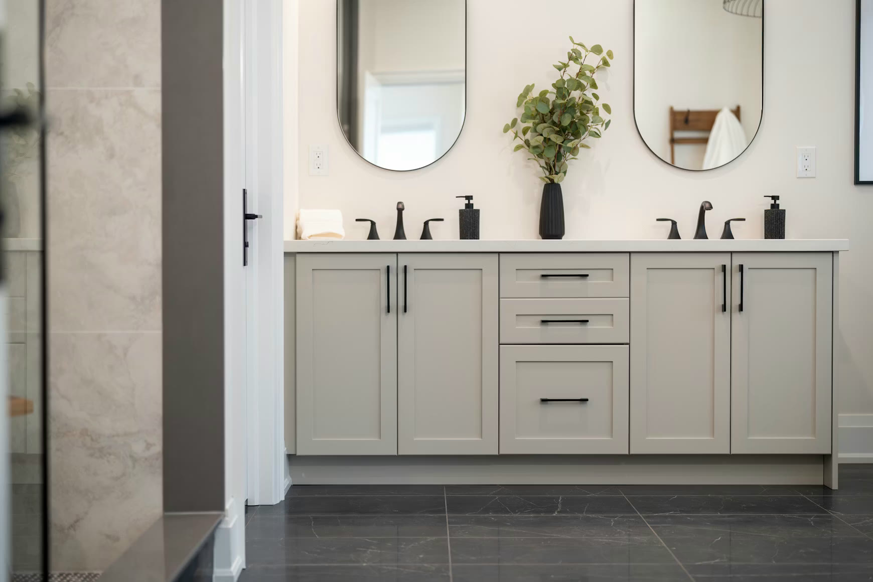 Primary bathroom with soaking tub and large window