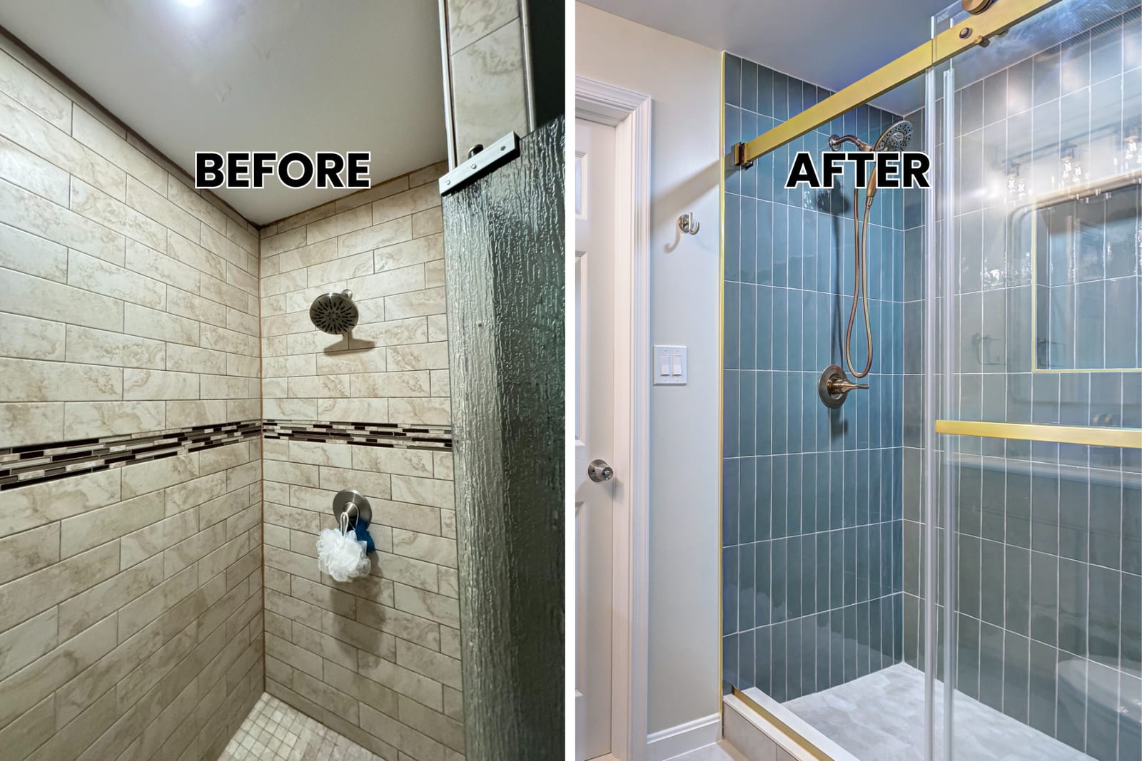 Transitional bathroom with shaker vanity and marble countertop