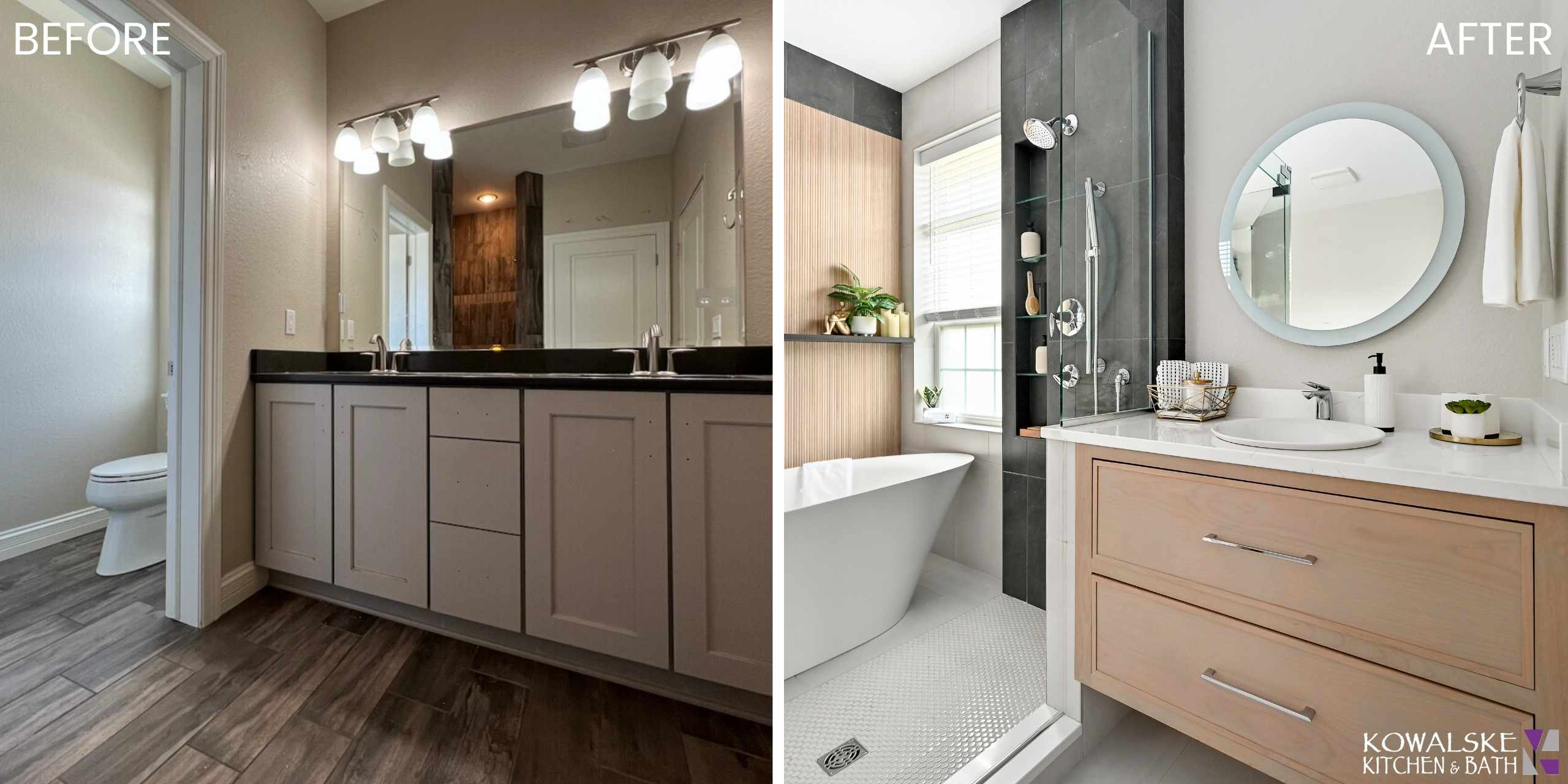 Modern bathroom renovation before and after